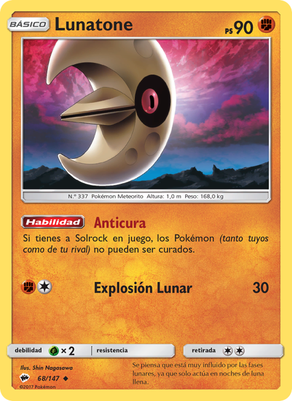 Lunatone 68 — Burning Shadows (Spanish Pokémon TCG card)
