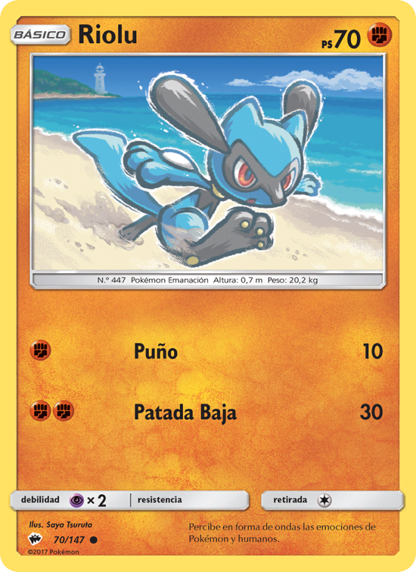 Riolu 70 — Burning Shadows (Spanish Pokémon TCG card)