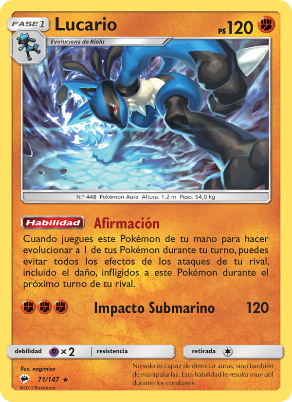 Lucario 71 — Burning Shadows (Spanish Pokémon TCG card)