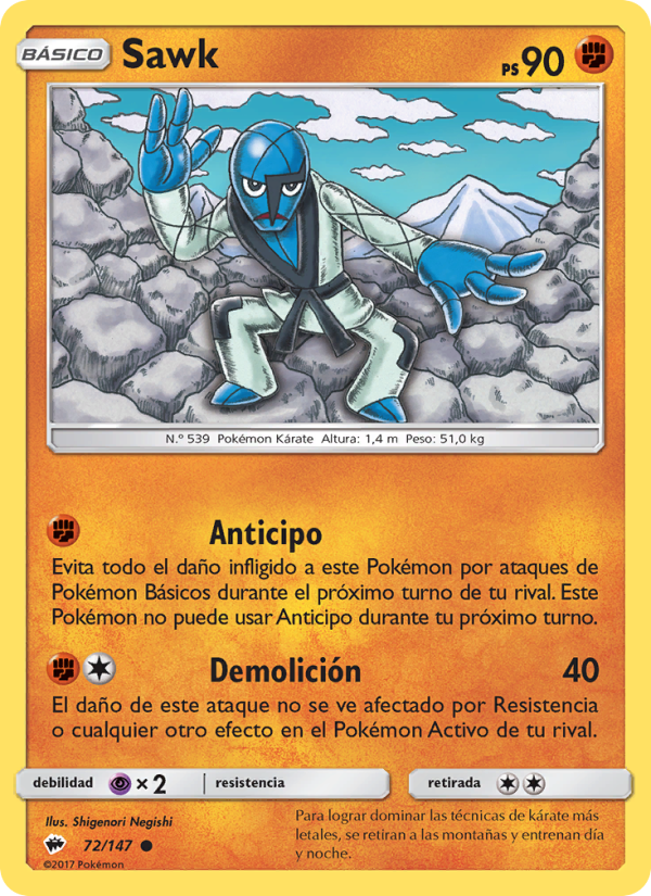 Sawk 72 — Burning Shadows (Spanish Pokémon TCG card)