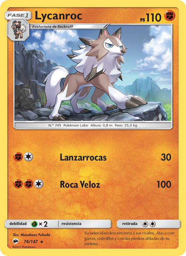 Lycanroc 76 — Burning Shadows (Spanish Pokémon TCG card)