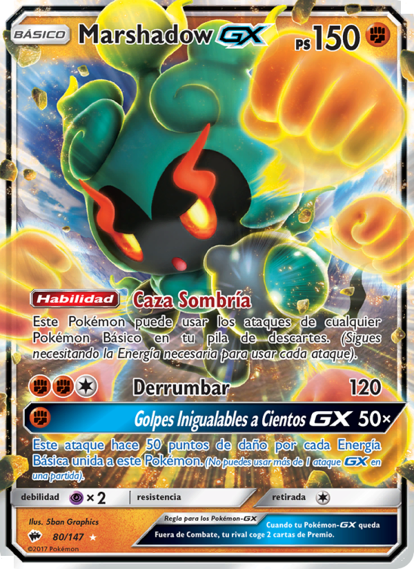 Marshadow GX 80 — Burning Shadows (Spanish Pokémon TCG card)