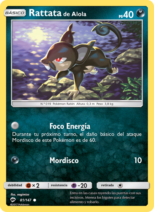 Rattata de Alola 81 — Burning Shadows (Spanish Pokémon TCG card)