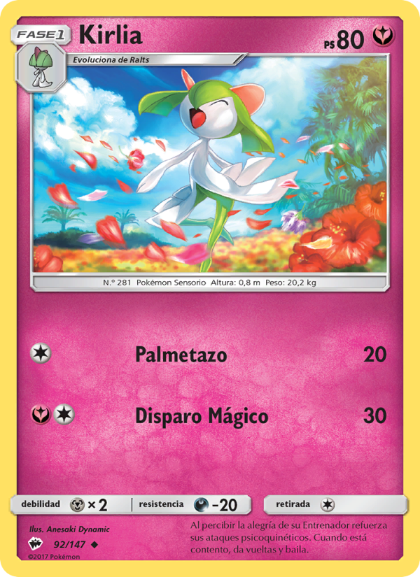 Kirlia 92 — Burning Shadows (Spanish Pokémon TCG card)