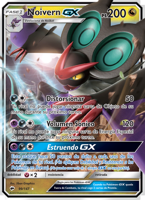 Noivern GX 99 — Burning Shadows (Spanish Pokémon TCG card)
