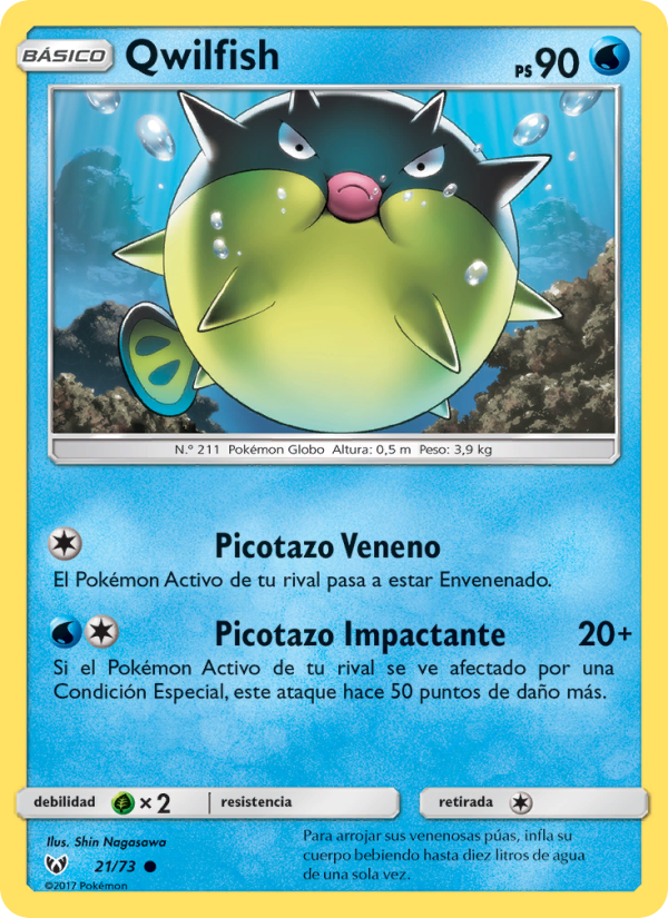 Qwilfish 21 — Schimmernde Legenden (Spanish Pokémon TCG card)