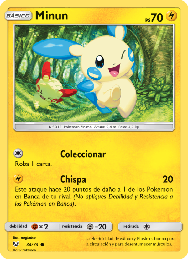 Minun 34 — Schimmernde Legenden (Spanish Pokémon TCG card)