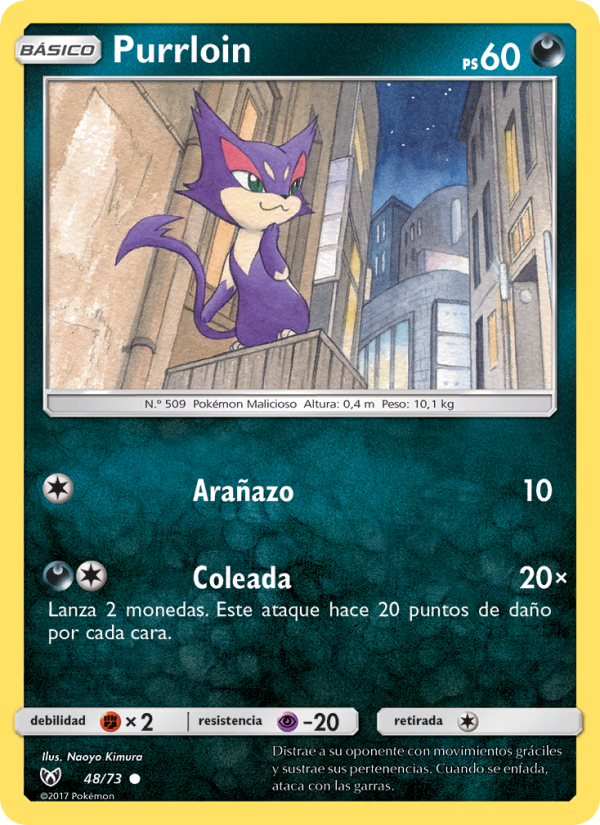 Purrloin 48 — Schimmernde Legenden (Spanish Pokémon TCG card)