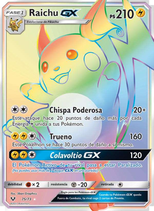 Raichu GX 75 — Schimmernde Legenden (Spanish Pokémon TCG card)