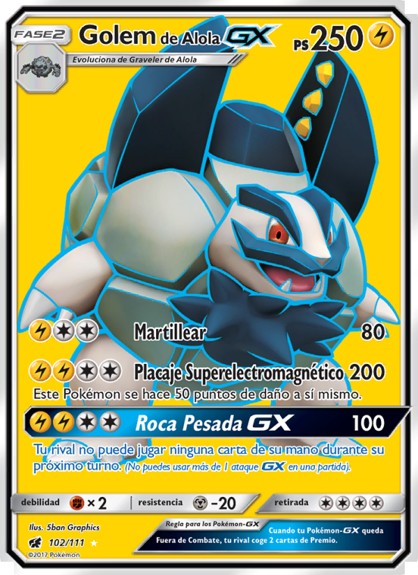 Golem de Alola GX 102 — Crimson Invasion (Spanish Pokémon TCG card)