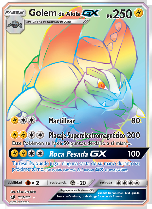Golem de Alola GX 113 — Crimson Invasion (Spanish Pokémon TCG card)