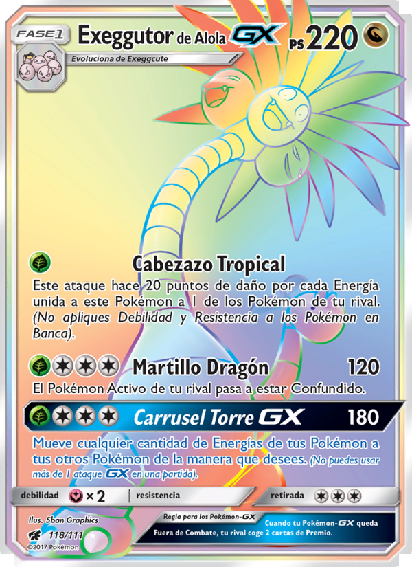 Exeggutor de Alola GX 118 — Crimson Invasion (Spanish Pokémon TCG card)