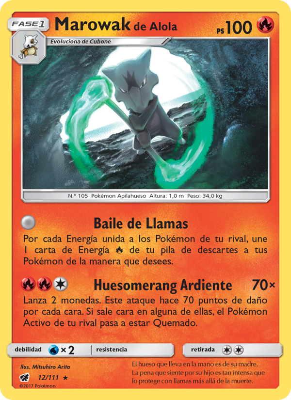 Marowak de Alola 12 — Crimson Invasion (Spanish Pokémon TCG card)