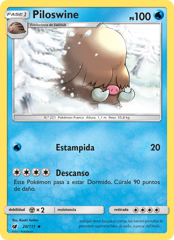 Piloswine 20 — Crimson Invasion (Spanish Pokémon TCG card)