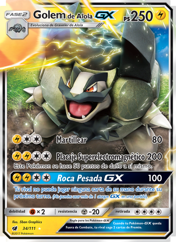 Golem de Alola GX 34 — Crimson Invasion (Spanish Pokémon TCG card)