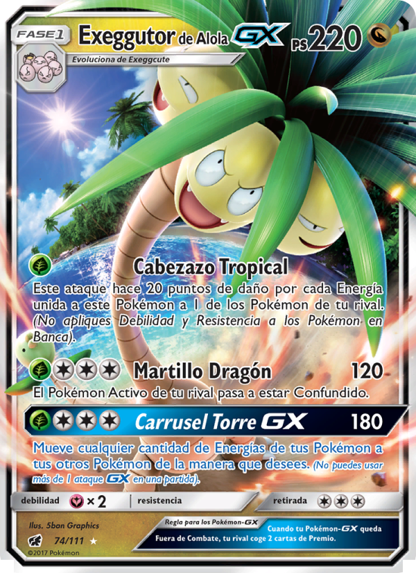Exeggutor de Alola GX 74 — Crimson Invasion (Spanish Pokémon TCG card)