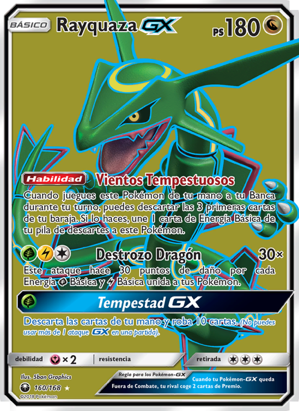 Rayquaza GX 160 — Celestial Storm (Spanish Pokémon TCG card)