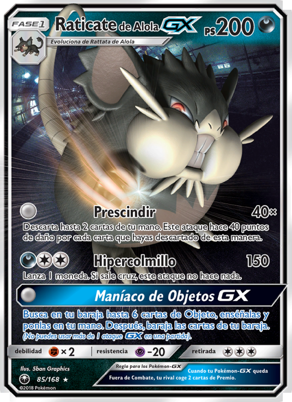 Raticate de Alola GX 85 — Celestial Storm (Spanish Pokémon TCG card)