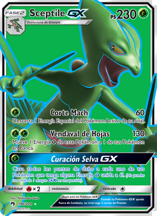 Sceptile GX 196 — Lost Thunder (Spanish Pokémon TCG card)