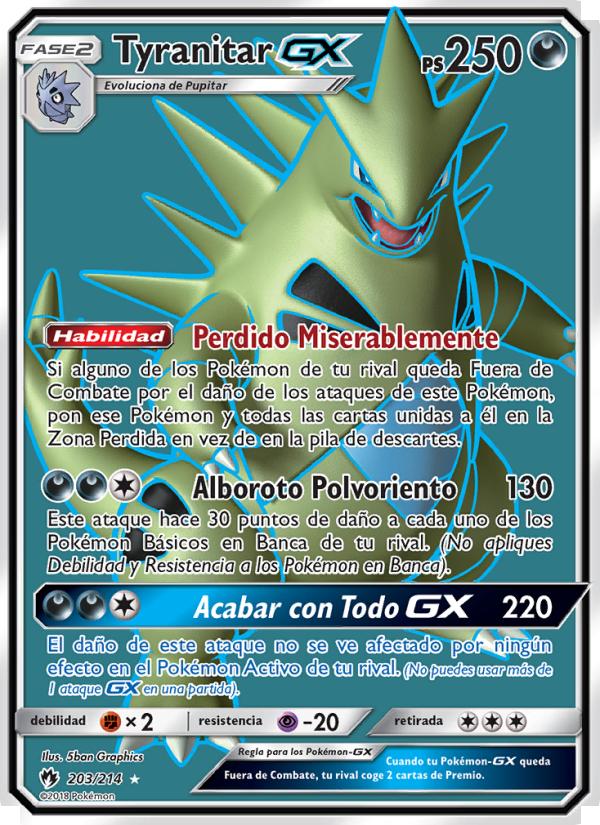 Tyranitar GX 203 — Lost Thunder (Spanish Pokémon TCG card)