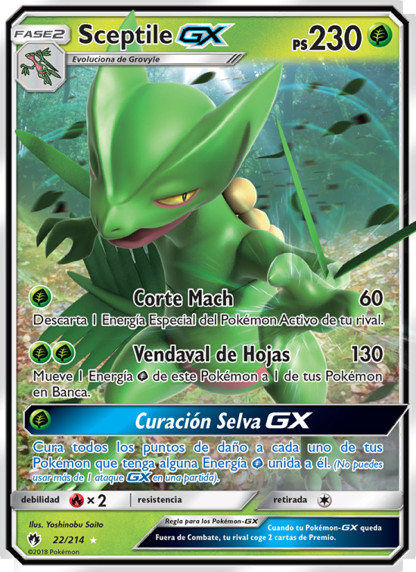 Sceptile GX 22 — Lost Thunder (Spanish Pokémon TCG card)