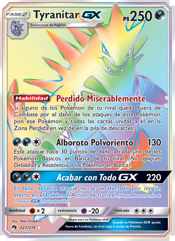 Tyranitar GX 223 — Lost Thunder (Spanish Pokémon TCG card)