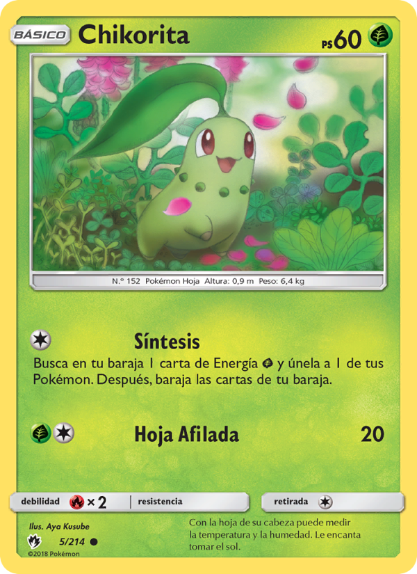 Chikorita 5 — Lost Thunder (Spanish Pokémon TCG card)