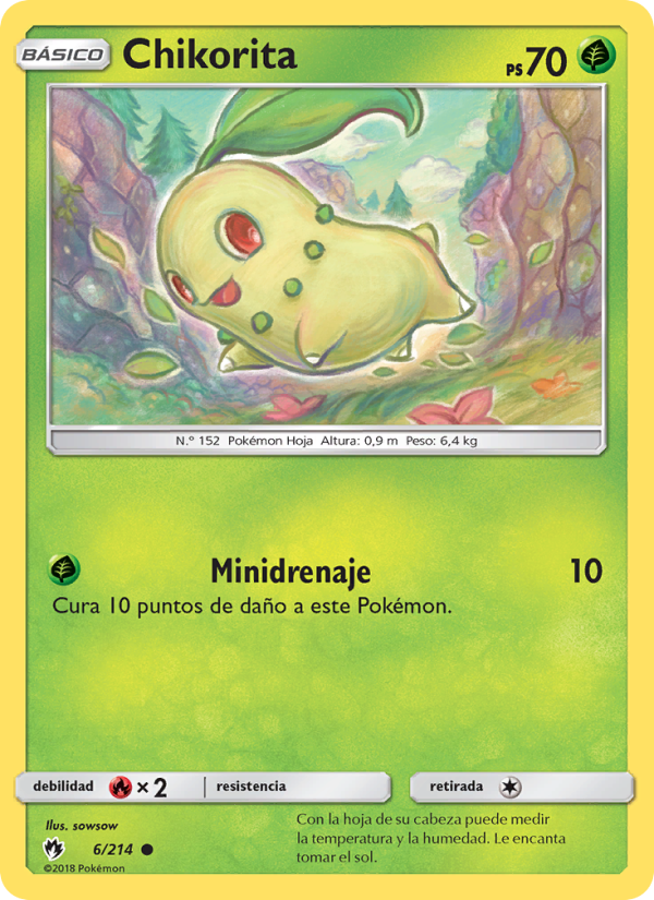 Chikorita 6 — Lost Thunder (Spanish Pokémon TCG card)