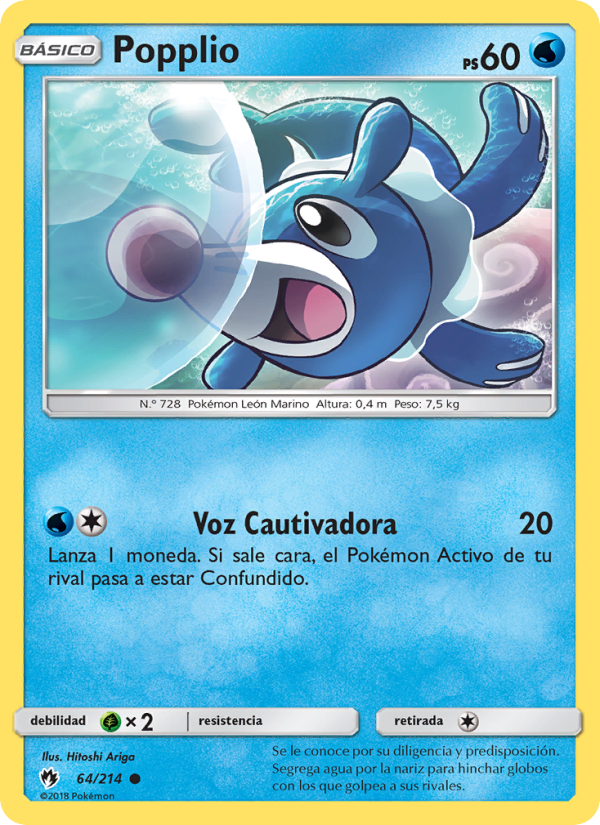 Popplio 64 — Lost Thunder (Spanish Pokémon TCG card)