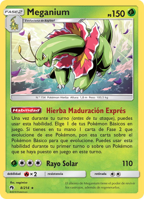 Meganium 8 — Lost Thunder (Spanish Pokémon TCG card)