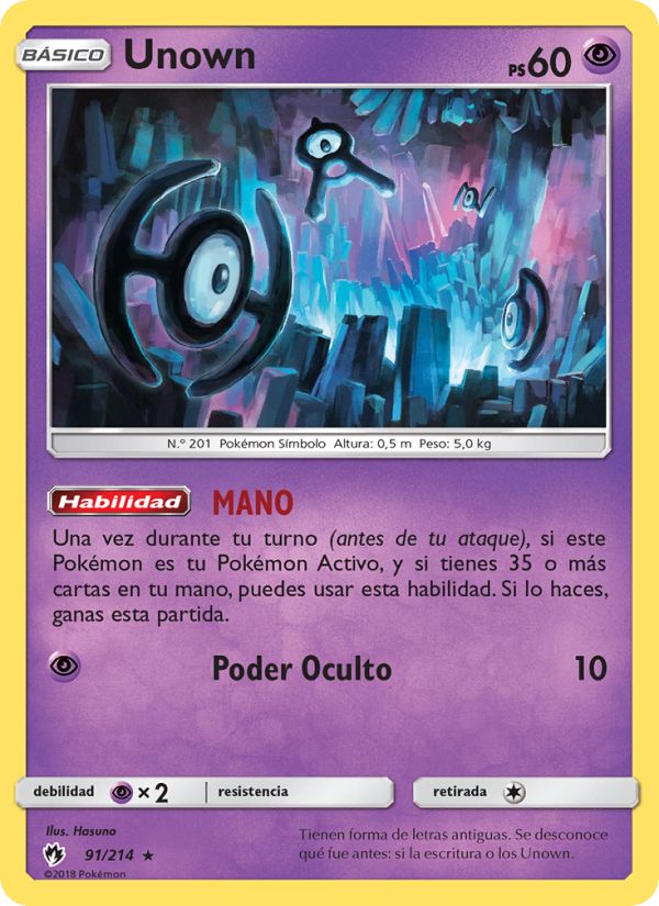 Unown 91 — Lost Thunder (Spanish Pokémon TCG card)
