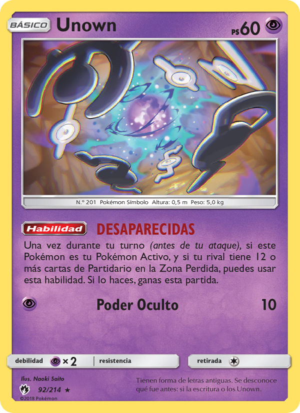 Unown 92 — Lost Thunder (Spanish Pokémon TCG card)
