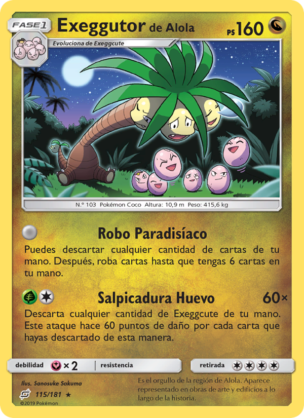Exeggutor de Alola 115 — Team Up (Spanish Pokémon TCG card)