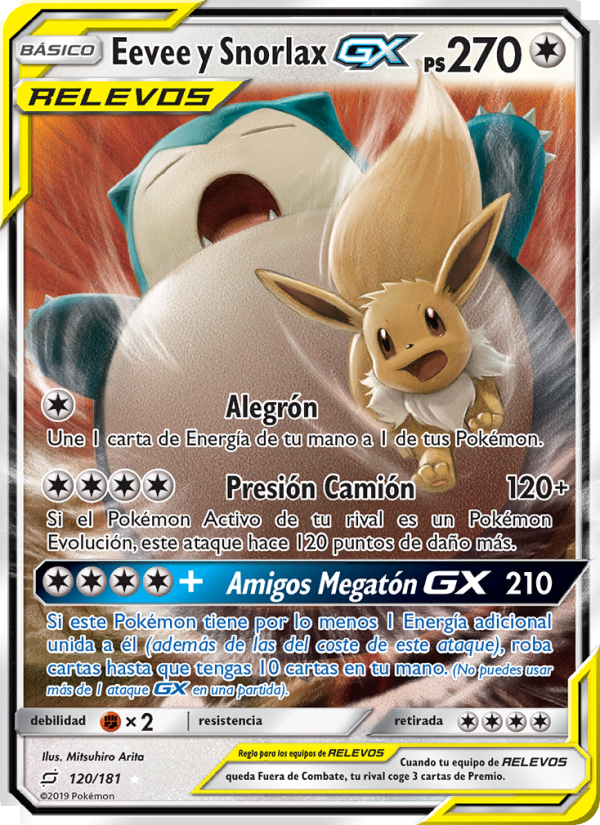 Eevee y Snorlax GX 120 — Team Up (Spanish Pokémon TCG card)