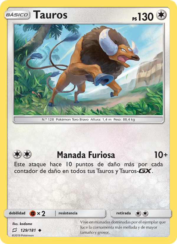 Tauros 129 — Team Up (Spanish Pokémon TCG card)
