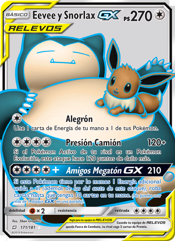 Eevee y Snorlax GX 171 — Team Up (Spanish Pokémon TCG card)