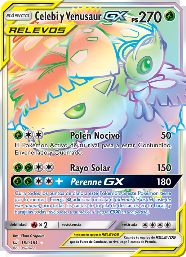 Celebi y Venusaur GX 182 — Team Up (Spanish Pokémon TCG card)