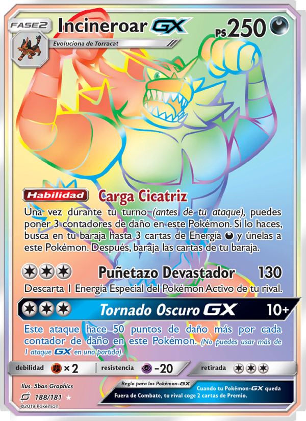 Incineroar GX 188 — Team Up (Spanish Pokémon TCG card)