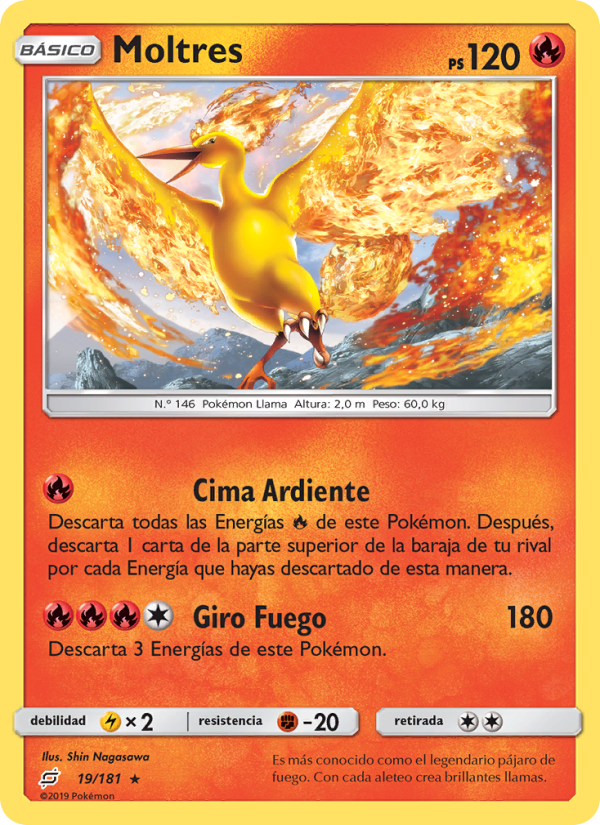 Moltres 19 — Team Up (Spanish Pokémon TCG card)