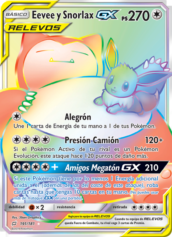 Eevee y Snorlax GX 191 — Team Up (Spanish Pokémon TCG card)
