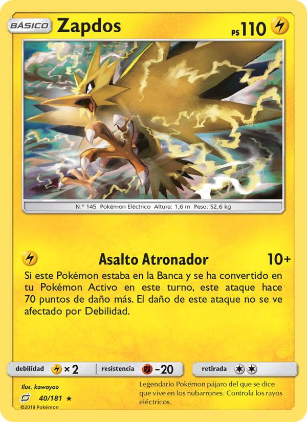Zapdos 40 — Team Up (Spanish Pokémon TCG card)