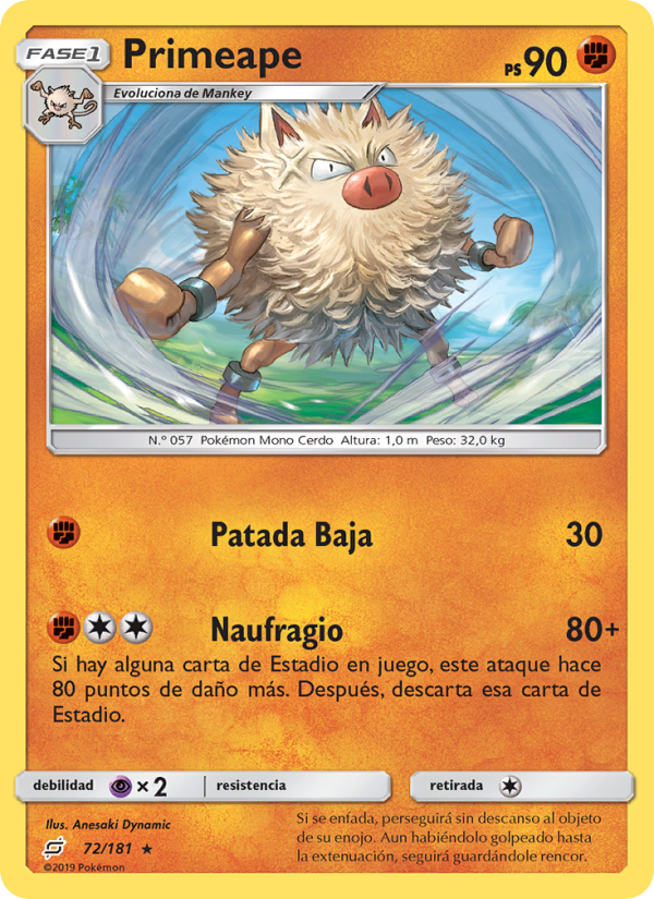 Primeape 72 — Team Up (Spanish Pokémon TCG card)