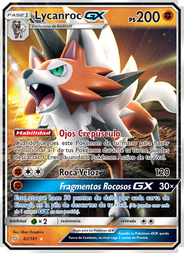 Lycanroc GX 82 — Team Up (Spanish Pokémon TCG card)