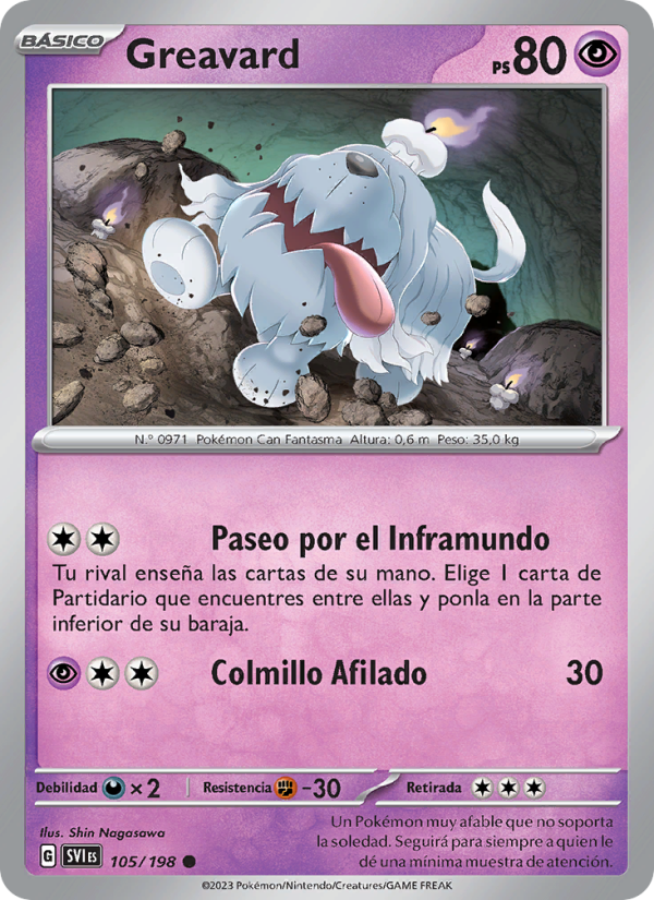 Greavard 105 — Scarlet & Violet (Spanish Pokémon TCG card)