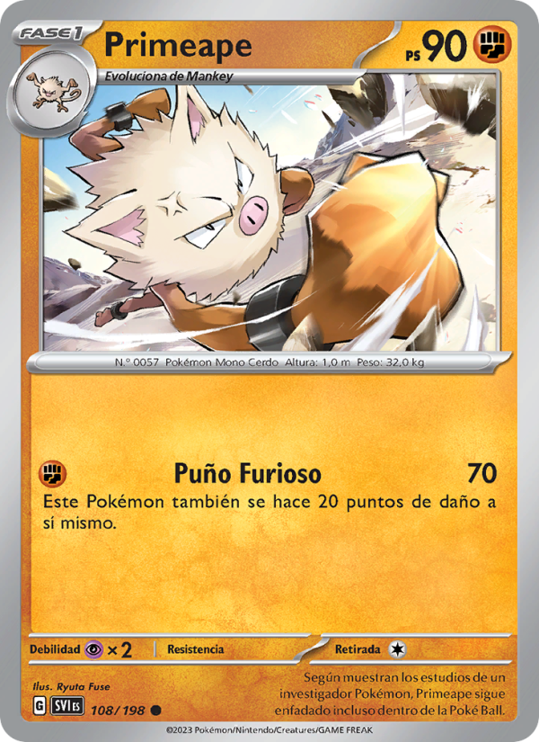 Primeape 108 — Scarlet & Violet (Spanish Pokémon TCG card)