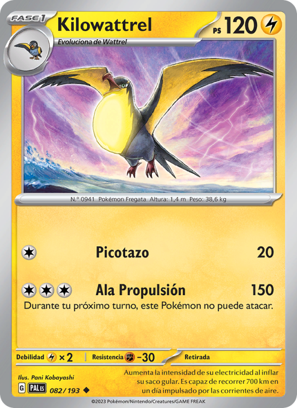 Kilowattrel 082 — Paldea Evolved (Spanish Pokémon TCG card)