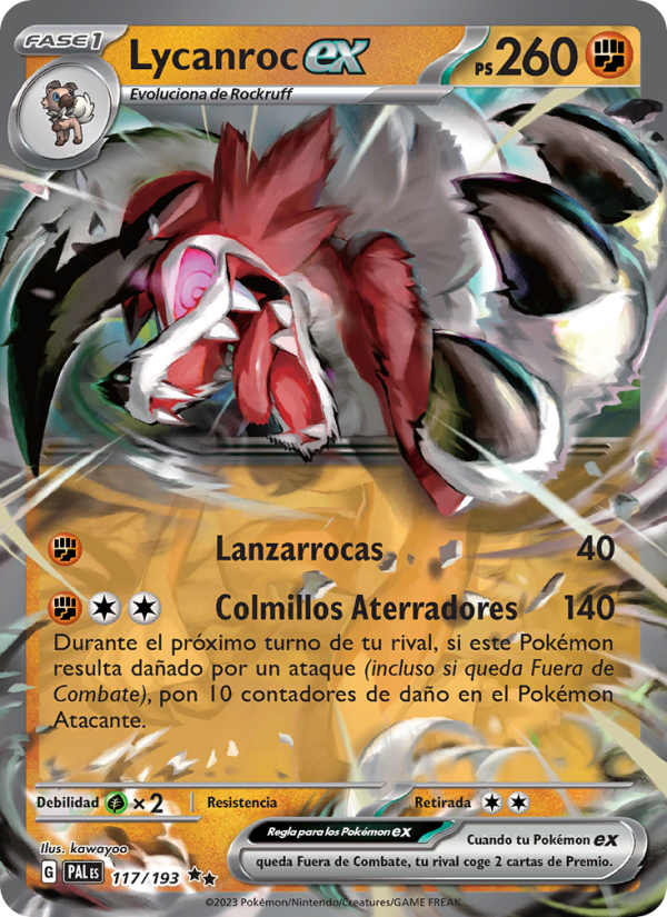 Lycanroc ex 117 — Paldea Evolved (Spanish Pokémon TCG card)