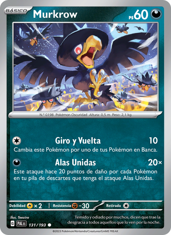 Murkrow 131 — Paldea Evolved (Spanish Pokémon TCG card)