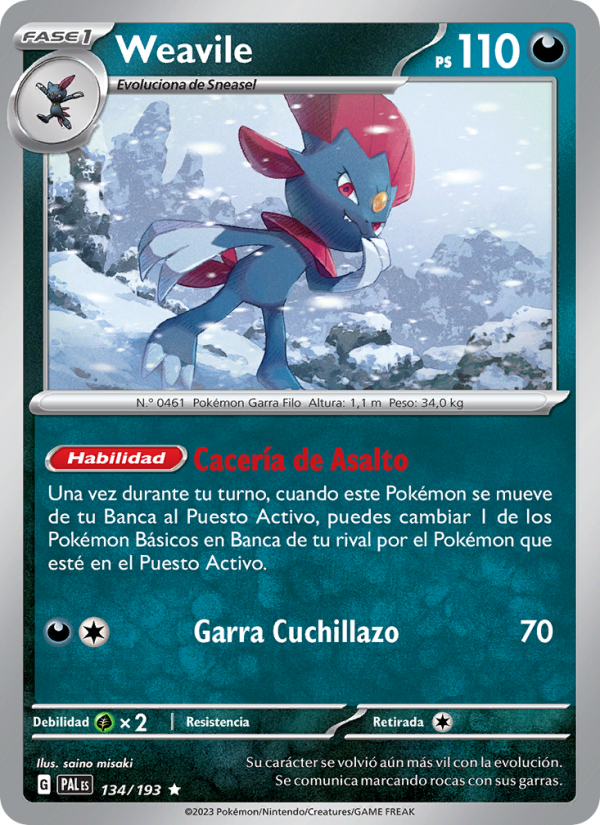 Weavile 134 — Paldea Evolved (Spanish Pokémon TCG card)