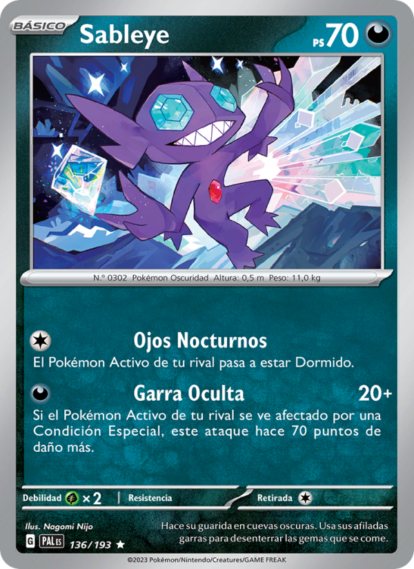 Sableye 136 — Paldea Evolved (Spanish Pokémon TCG card)